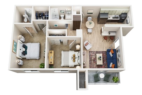 Floor plan for 2 beds, 2 baths, 900 sqft